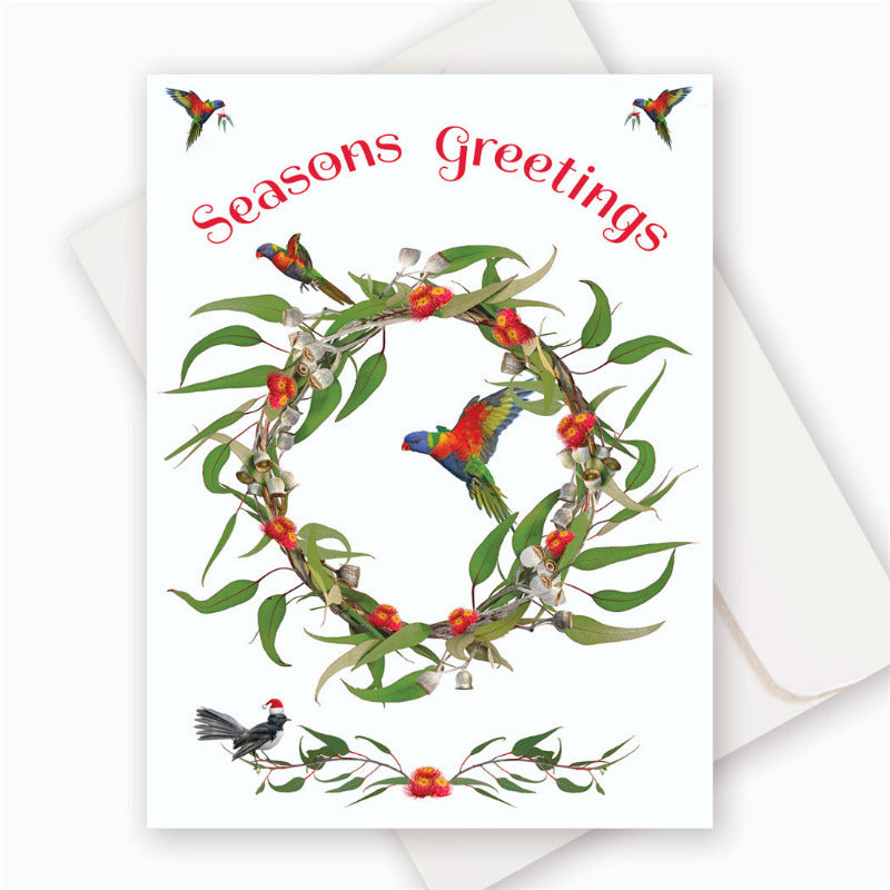 X009MC Silver Princess wreath with Rainbow Lorakeets.
